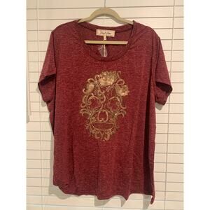 Sheryl Crow Sequin Embellished Skull Tee Shirt with Side Knot Skull-3X